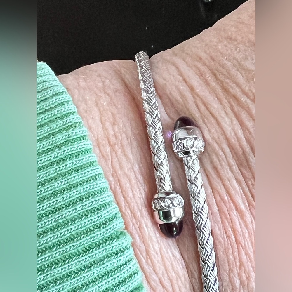 C&G 925 Peru mesh rope rolled style bangle wrap bracelet  Amethyst stones at end